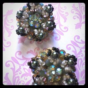 Vintage Western Germany Earrings Clip Rhinestones